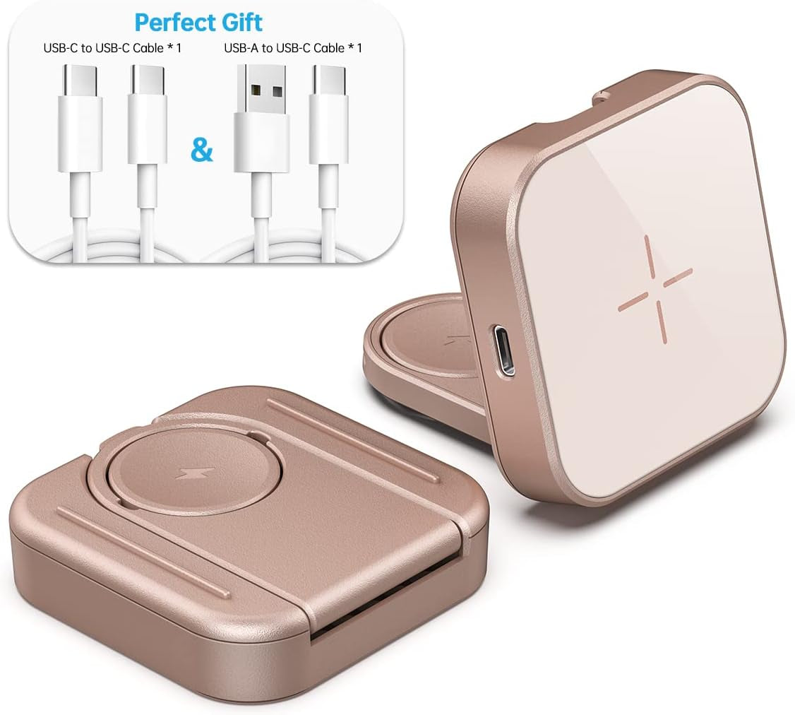 2 in 1 Magnetic Wireless Charger, Folding Dual Fast Magnetic Wireless Charging Station Stand Compatible with Iphone 13/12/ Pro Max/Mini/Apple Watch Se/7/6/5/4/3/2/1