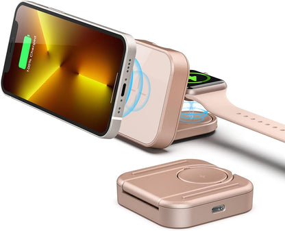 2 in 1 Magnetic Wireless Charger, Folding Dual Fast Magnetic Wireless Charging Station Stand Compatible with Iphone 13/12/ Pro Max/Mini/Apple Watch Se/7/6/5/4/3/2/1